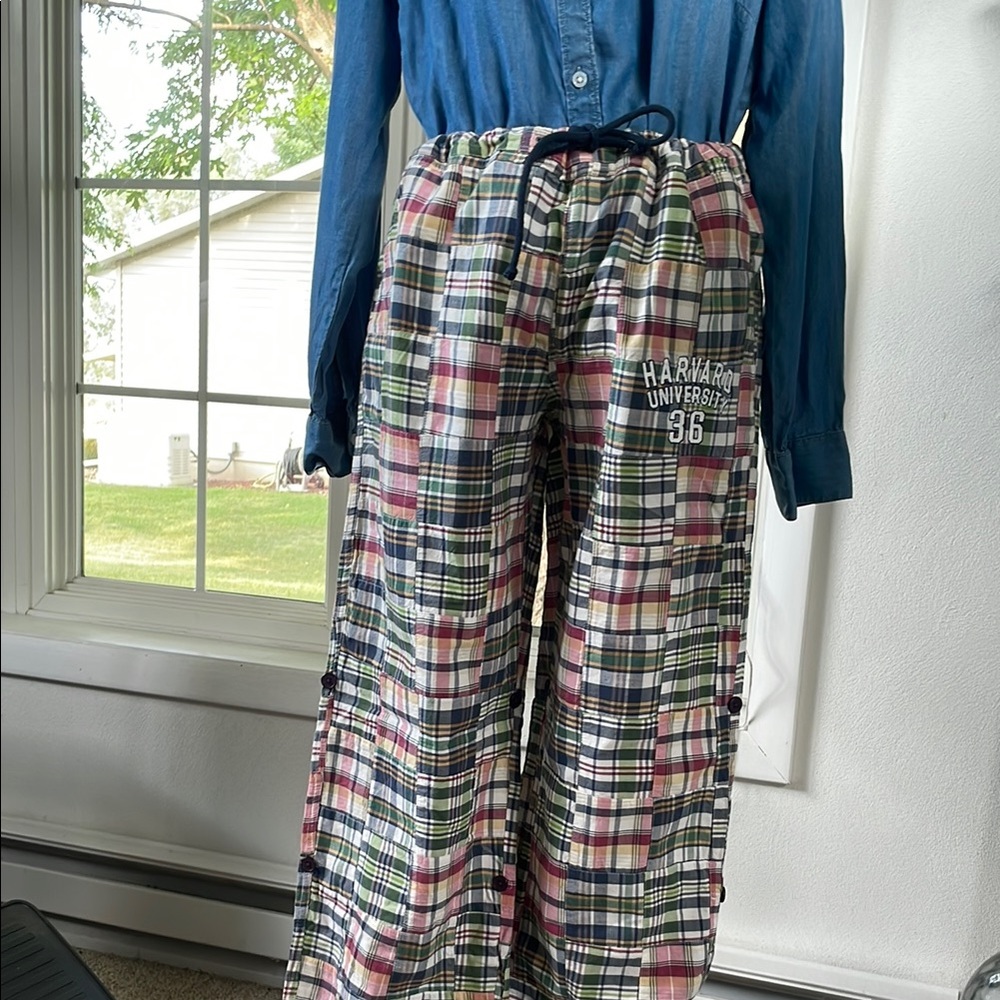 Harvard University Plaid Wide-Leg Pants - Green Multi